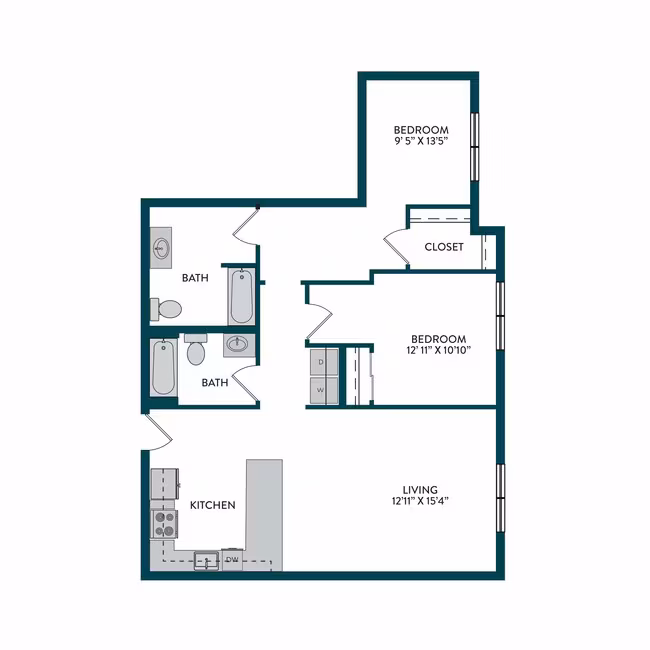 2BR 2BA D 430 floor plan